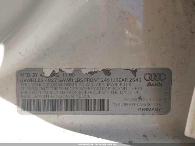 Aukcja sprzedaży 2010 Audi A4 2.0t Premium, vin: WAUBFAFLXAN031238, numer aukcji: 45893794