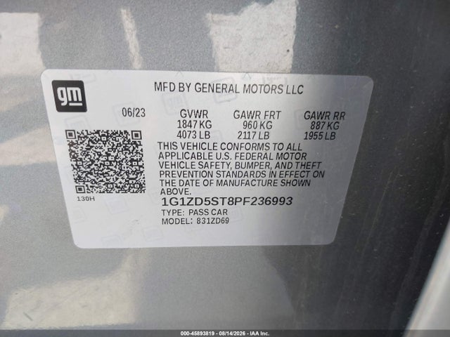 Продаж на аукціоні авто 2023 Chevrolet Malibu Fwd 1lt, vin: 1G1ZD5ST8PF236993, номер лоту: 45893819