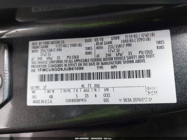 Ford ESCAPE SE 2018 1FMCU9GD8JUB61099 Image 9