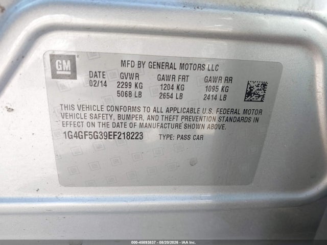 45893837 :رقم المزاد ، 1G4GF5G39EF218223 vin ، 2014 Buick Lacrosse Premium Ii Group مزاد بيع