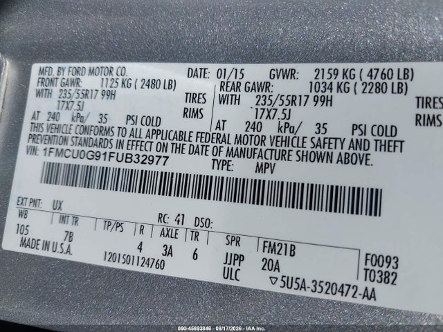 1FMCU0G91FUB32977 Ford ESCAPE SE