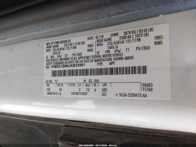 Продажа на аукционе авто 2018 Ford Transit-150 Xl, vin: 1FMZK1ZM5JKB35991, номер лота: 45893868