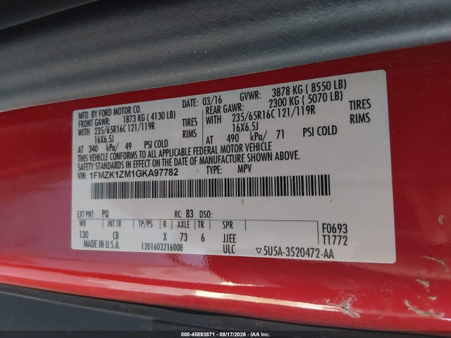 Продажа на аукционе авто 2016 Ford Transit-150 Xl, vin: 1FMZK1ZM1GKA97782, номер лота: 45893871