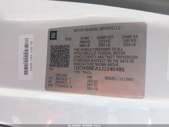 Chevrolet Colorado Wt 2018 1GCHSBEA1J1240485 Image 9