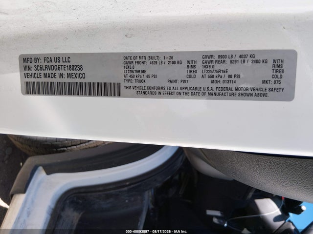 2026 Ram Promaster 2500 მანქანა იყიდება აუქციონზე, vin: 3C6LRVDG6TE180238, აუქციონის ნომერი: 45893897
