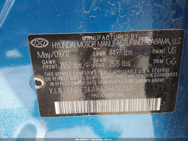 Продажа на аукционе авто 2018 Hyundai Sonata Se, vin: 5NPE24AF4JH600762, номер лота: 45893917