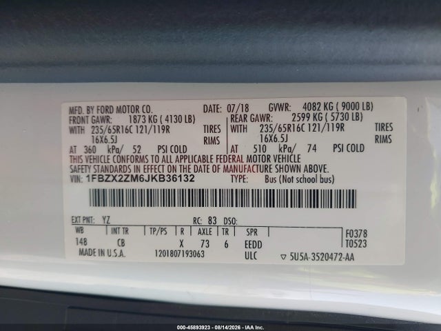 Продажа на аукционе авто 2018 Ford Transit-350 Xl, vin: 1FBZX2ZM6JKB36132, номер лота: 45893923