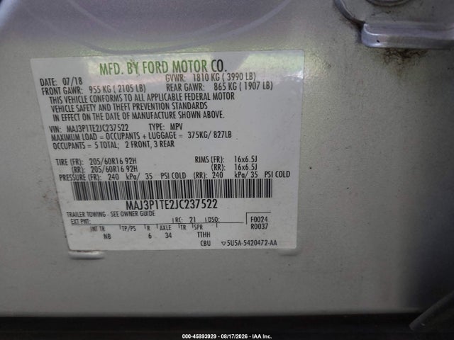 Ford Ecosport Se 2018 MAJ3P1TE2JC237522 Image 9
