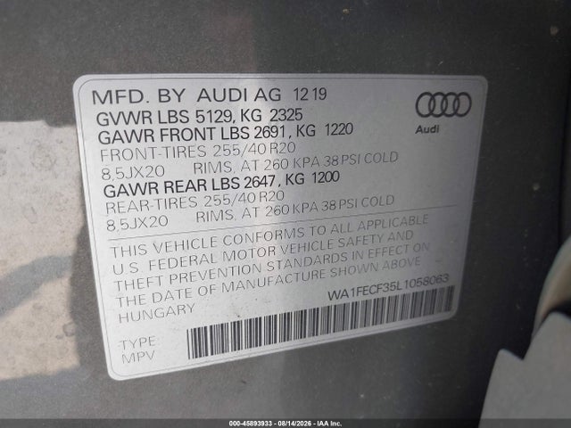WA1FECF35L1058063 Audi Q3 Prestige 45 Tfsi S Line Quattro Tiptronic