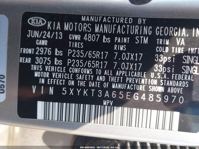 Продаж на аукціоні авто 2014 Kia Sorento Lx, vin: 5XYKT3A65EG485970, номер лоту: 45893943