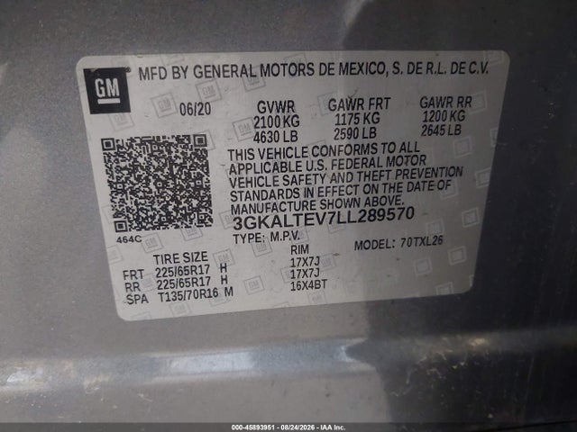 Продаж на аукціоні авто 2020 Gmc Terrain Awd Sle, vin: 3GKALTEV7LL289570, номер лоту: 45893951