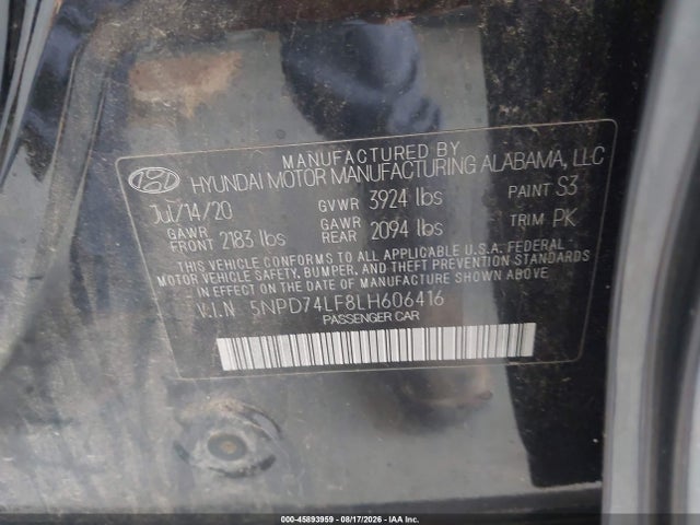 45893959 :رقم المزاد ، 5NPD74LF8LH606416 vin ، 2020 Hyundai Elantra Se مزاد بيع