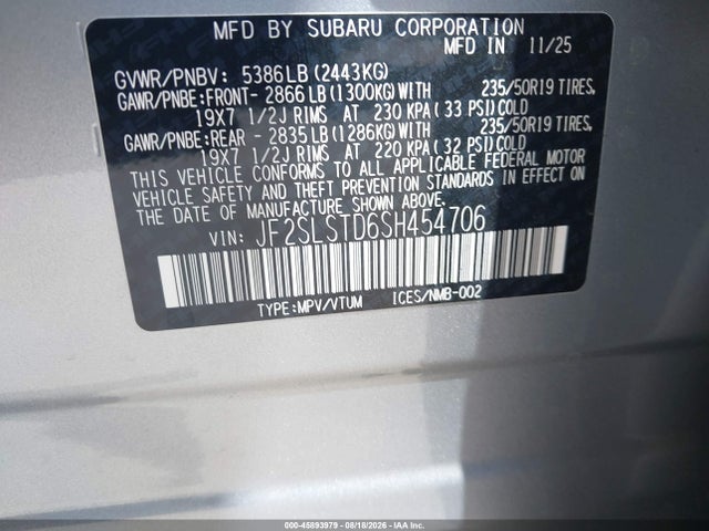 45893979 :رقم المزاد ، JF2SLSTD6SH454706 vin ، 2025 Subaru Forester Touring Hybrid مزاد بيع