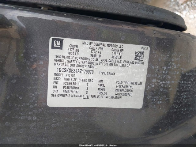 Aukcja sprzedaży 2010 Chevrolet Silverado 1500 Lt, vin: 1GCSKSE34AZ176970, numer aukcji: 45894002