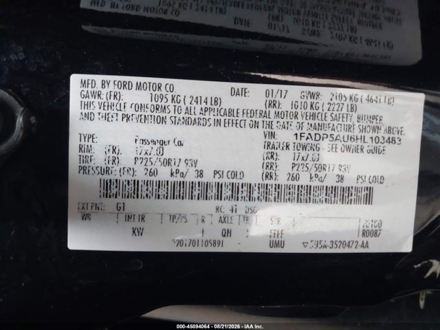 Aukcja sprzedaży 2017 Ford C-max Hybrid Se, vin: 1FADP5AU6HL103483, numer aukcji: 45894064