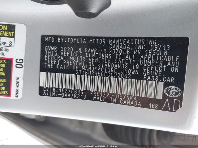 Aukcja sprzedaży 2014 Toyota Corolla Le, vin: 2T1BURHE8EC032063, numer aukcji: 45894083