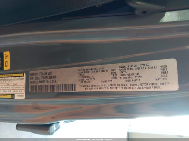 45894098 :رقم المزاد ، 1C6JJTEG5RL120310 vin ، 2024 Jeep Gladiator Mojave X مزاد بيع