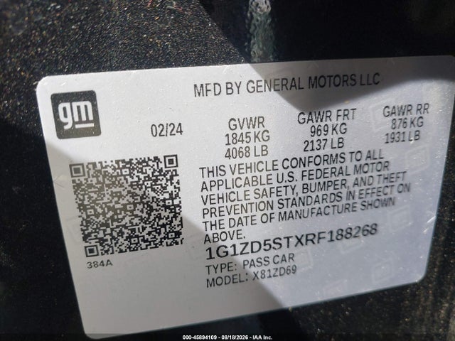 45894109 :رقم المزاد ، 1G1ZD5STXRF188268 vin ، 2024 Chevrolet Malibu Fwd 1lt مزاد بيع