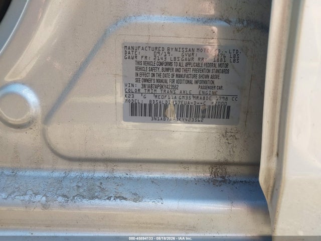 45894133 :رقم المزاد ، 3N1AB7AP9KY423562 vin ، 2019 Nissan Sentra Sv مزاد بيع