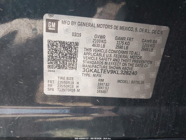 2019 Gmc Terrain Sle მანქანა იყიდება აუქციონზე, vin: 3GKALTEV9KL328240, აუქციონის ნომერი: 45894137