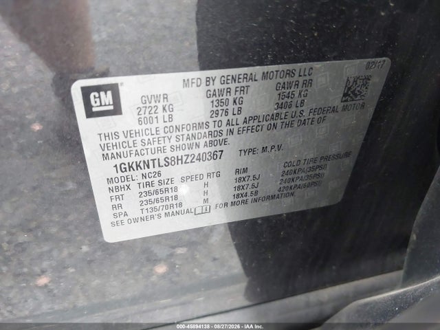 Aukcja sprzedaży 2017 Gmc Acadia Sle-2, vin: 1GKKNTLS8HZ240367, numer aukcji: 45894138
