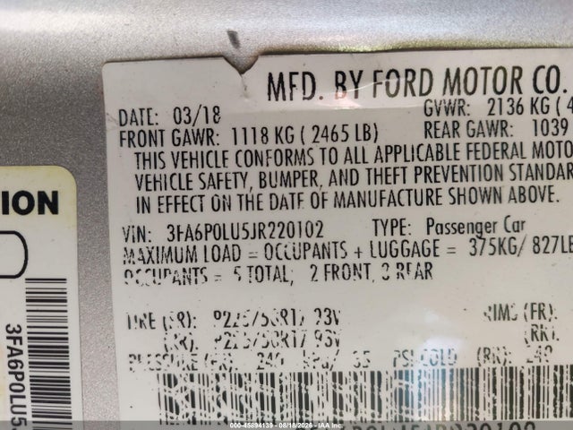 Продаж на аукціоні авто 2018 Ford Fusion Hybrid Se, vin: 3FA6P0LU5JR220102, номер лоту: 45894139