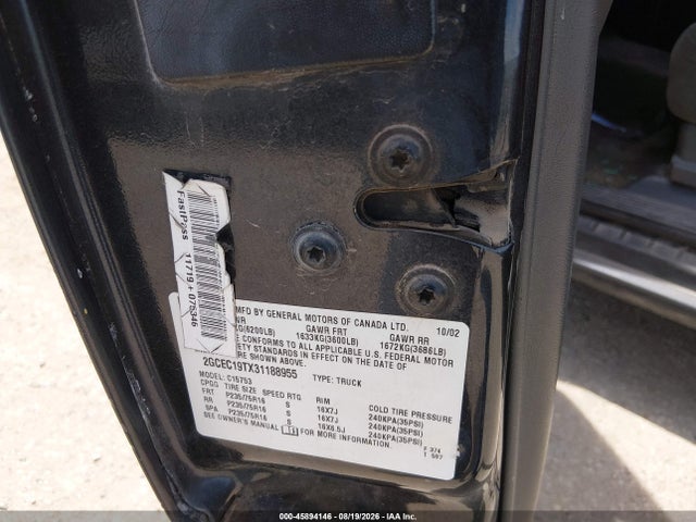 Aukcja sprzedaży 2003 Chevrolet Silverado 1500 Ls, vin: 2GCEC19TX31188955, numer aukcji: 45894146