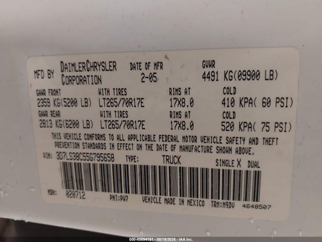 Aukcja sprzedaży 2005 Dodge Ram 3500 Slt/laramie, vin: 3D7LS38C55G795658, numer aukcji: 45894151