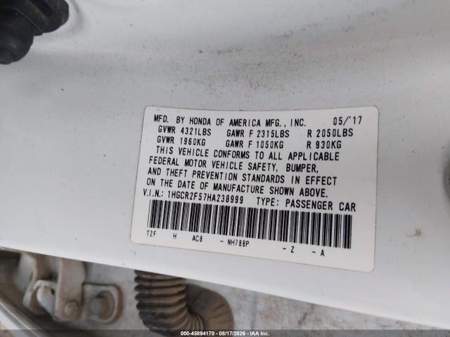 Продажа на аукционе авто 2017 Honda Accord Sport, vin: 1HGCR2F57HA238999, номер лота: 45894170