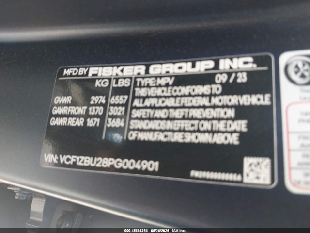 Fisker Ocean One 2023 VCF1ZBU28PG004901 Image 9