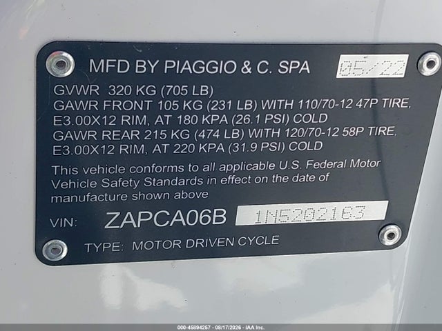Vespa Primavera/sprint 50 2022 ZAPCA06B1N5202163 Image 10