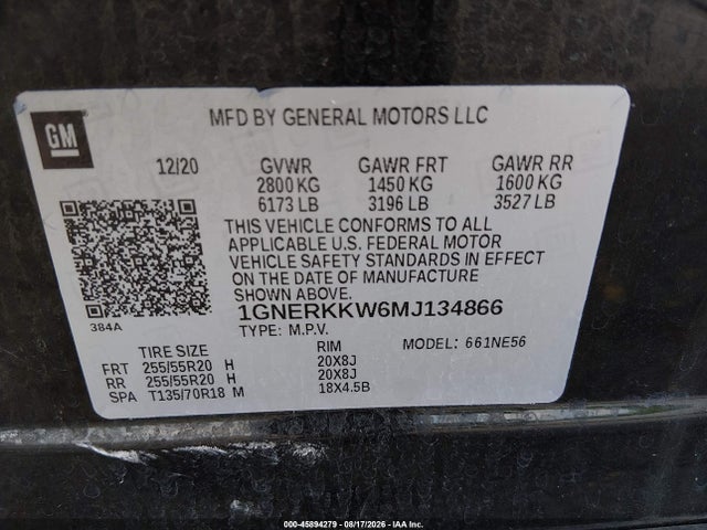 1GNERKKW6MJ134866 Chevrolet Traverse Fwd Premier
