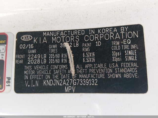 Aukcja sprzedaży 2016 Kia Soul, vin: KNDJN2A27G7339132, numer aukcji: 45894283