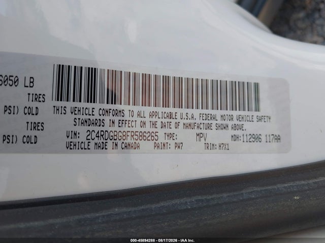 45894288 :رقم المزاد ، 2C4RDGBG8FR586265 vin ، 2015 Dodge Grand Caravan American Value Pkg مزاد بيع
