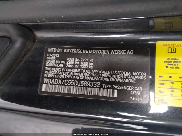 Продаж на аукціоні авто 2013 Bmw 335i, vin: WBADX7C55DJ589332, номер лоту: 45894292