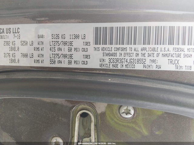 45894294 :رقم المزاد ، 3C63R3GT4JG318552 vin ، 2018 Ram 3500 Tradesman  4x4 8' Box مزاد بيع