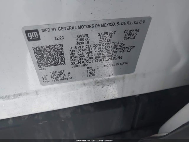45894317 :رقم المزاد ، 3GNAXUEG8RL243284 vin ، 2024 Chevrolet Equinox Awd Lt مزاد بيع