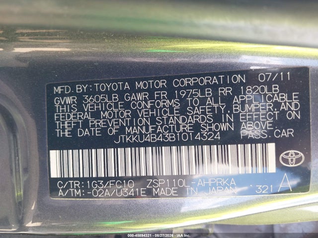 Продаж на аукціоні авто 2011 Scion Xd, vin: JTKKU4B43B1014324, номер лоту: 45894321