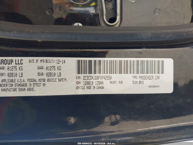 2015 Dodge Charger Sxt მანქანა იყიდება აუქციონზე, vin: 2C3CDXJG8FH742550, აუქციონის ნომერი: 45894332