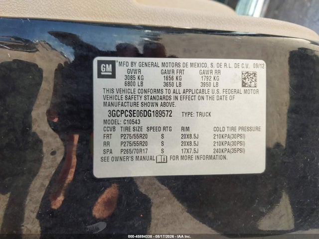 2013 Chevrolet Silverado 1500 Lt მანქანა იყიდება აუქციონზე, vin: 3GCPCSE06DG189572, აუქციონის ნომერი: 45894338