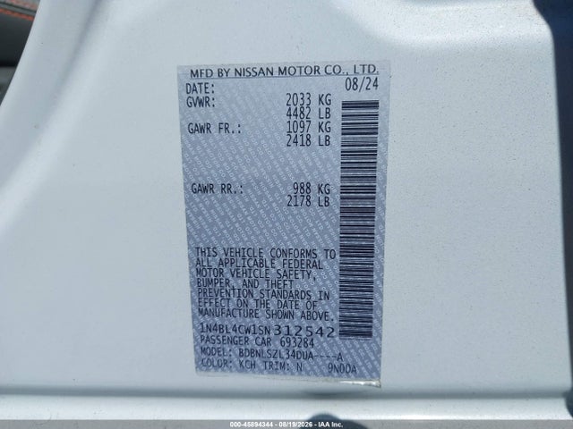 2025 Nissan Altima Sr Awd მანქანა იყიდება აუქციონზე, vin: 1N4BL4CW1SN312542, აუქციონის ნომერი: 45894344