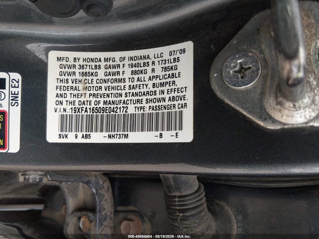 Продаж на аукціоні авто 2009 Honda Civic Lx, vin: 19XFA16509E042172, номер лоту: 45894404