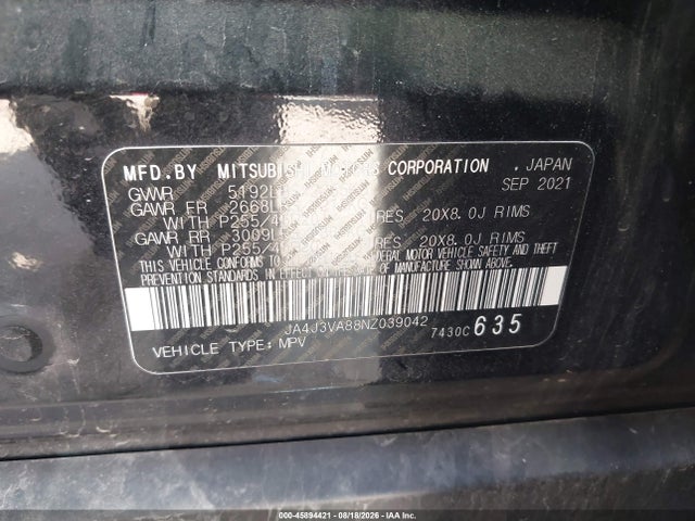 Продажа на аукционе авто 2022 Mitsubishi Outlander Sel 2.5 2wd/sel Special Edition 2wd, vin: JA4J3VA88NZ039042, номер лота: 45894421