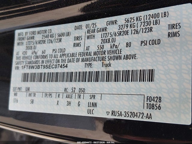 2025 Ford F-350 Lariat მანქანა იყიდება აუქციონზე, vin: 1FT8W3BT9SEC07454, აუქციონის ნომერი: 45894472