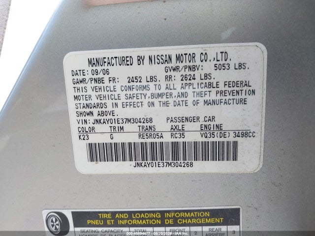 45894477 :رقم المزاد ، JNKAY01E37M304268 vin ، 2007 Infiniti M35 Sport مزاد بيع