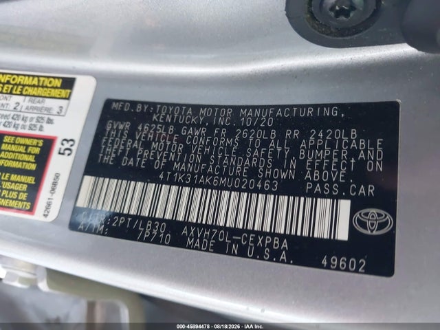 4T1K31AK6MU020463 Toyota Camry Xse Hybrid