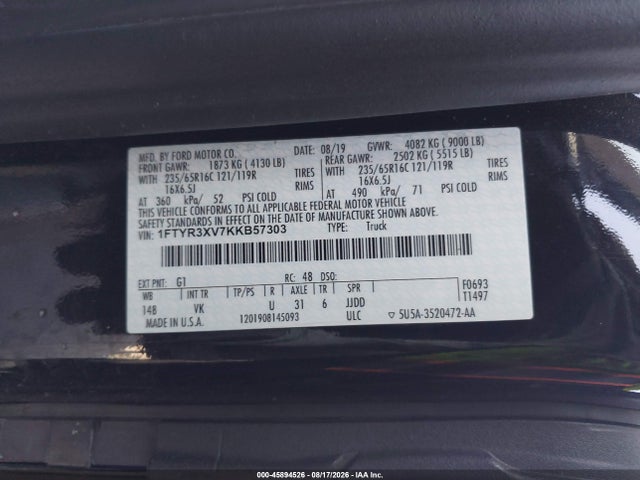 1FTYR3XV7KKB57303 Ford Transit-250