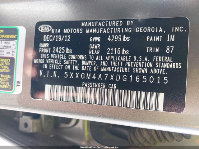 Продаж на аукціоні авто 2013 Kia Optima Lx, vin: 5XXGM4A7XDG165015, номер лоту: 45894530