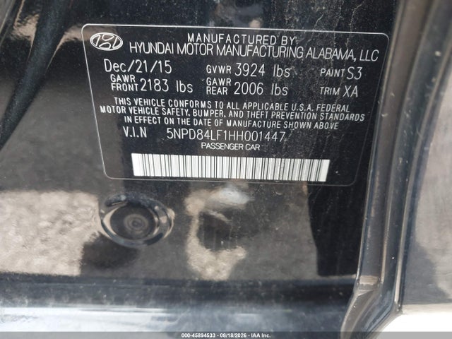 2017 Hyundai Elantra Se მანქანა იყიდება აუქციონზე, vin: 5NPD84LF1HH001447, აუქციონის ნომერი: 45894533