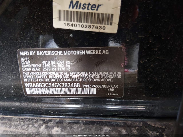Aukcja sprzedaży 2016 Bmw 340i, vin: WBA8B3C54GK383488, numer aukcji: 45894534